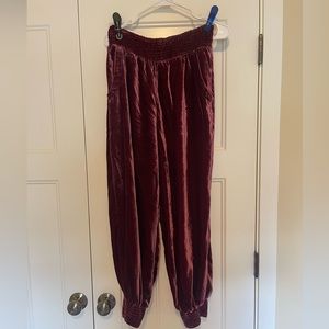 Anthropologie brand maroon velvet joggers